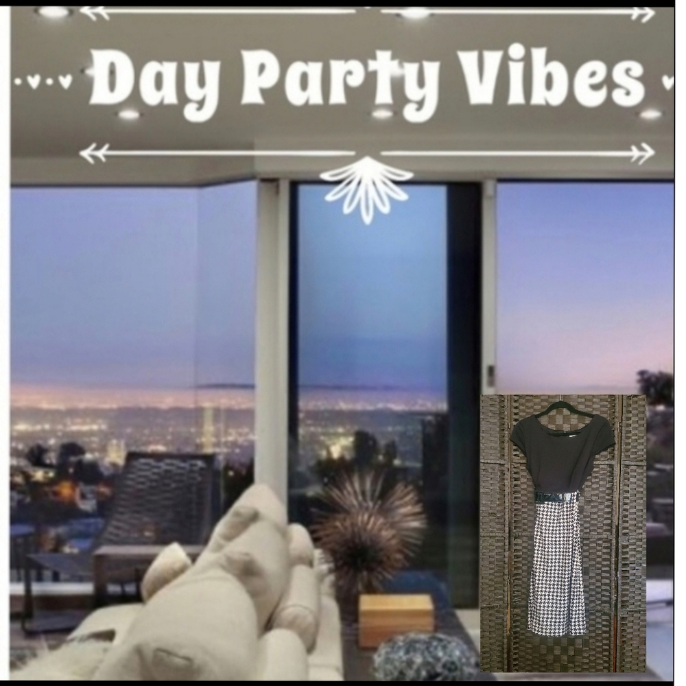 Day Party Vibes: Houndstooth Patterned Dress | Size 10